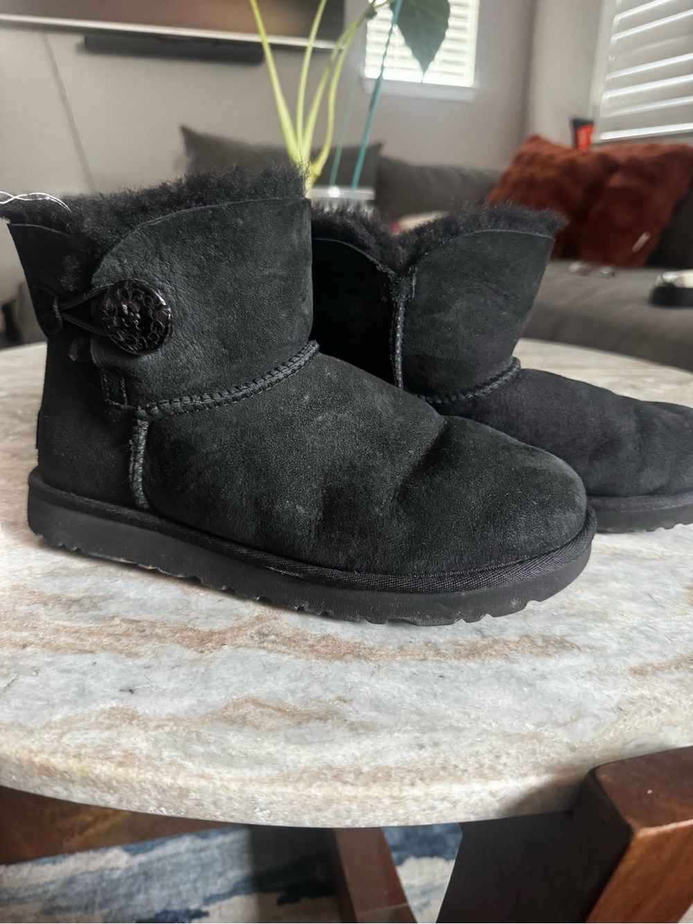 Black Suede Ugg’s button  Short Winter Boots